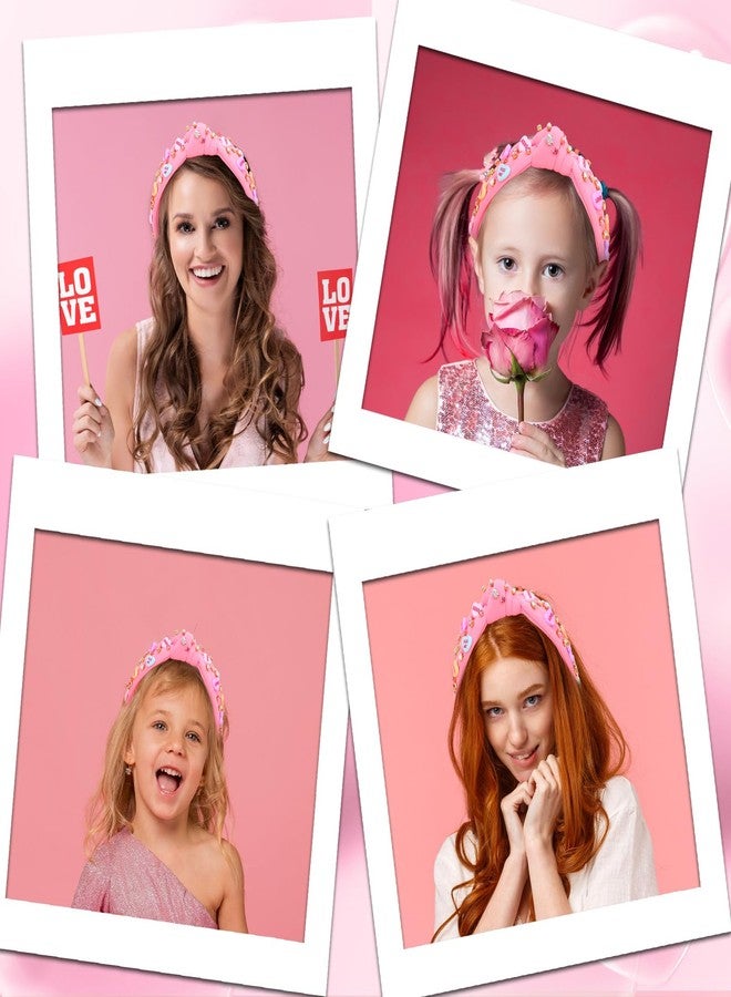 KINYFY Valentine’s Day Headband, Love Heart XOXO Headband for Women, Valentine Rhinestone Crystal Knotted Wide Hairband for Birthday, Engagement, Anniversary Hair Accessories (Pink) - Image 3